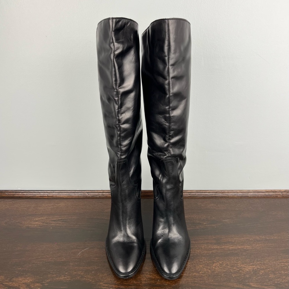 Zara Boots Womens Leather Thigh High High Heel Size 8.5 EUR 39 Black Western